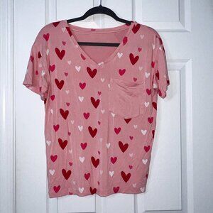 Kyte Baby Women's Bamboo Relaxed Fit Pink Hearts V-Neck Top Size XS